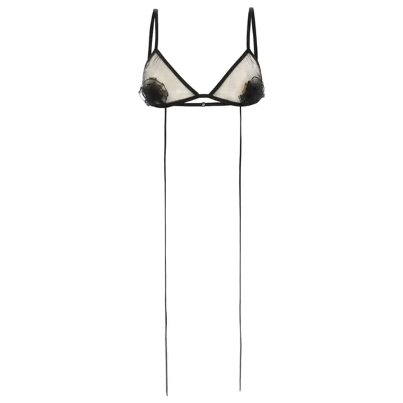 Nensi Dojaka Floral Appliqué Sheer Tulle Triangle Bra in Black at - Picture 2 of 6